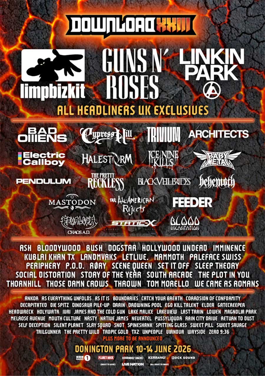 Download Festival 2026 headliners phase 1 poster