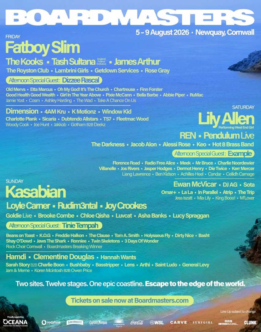 Boardmasters Festival UK 2026 2nd phase poster
