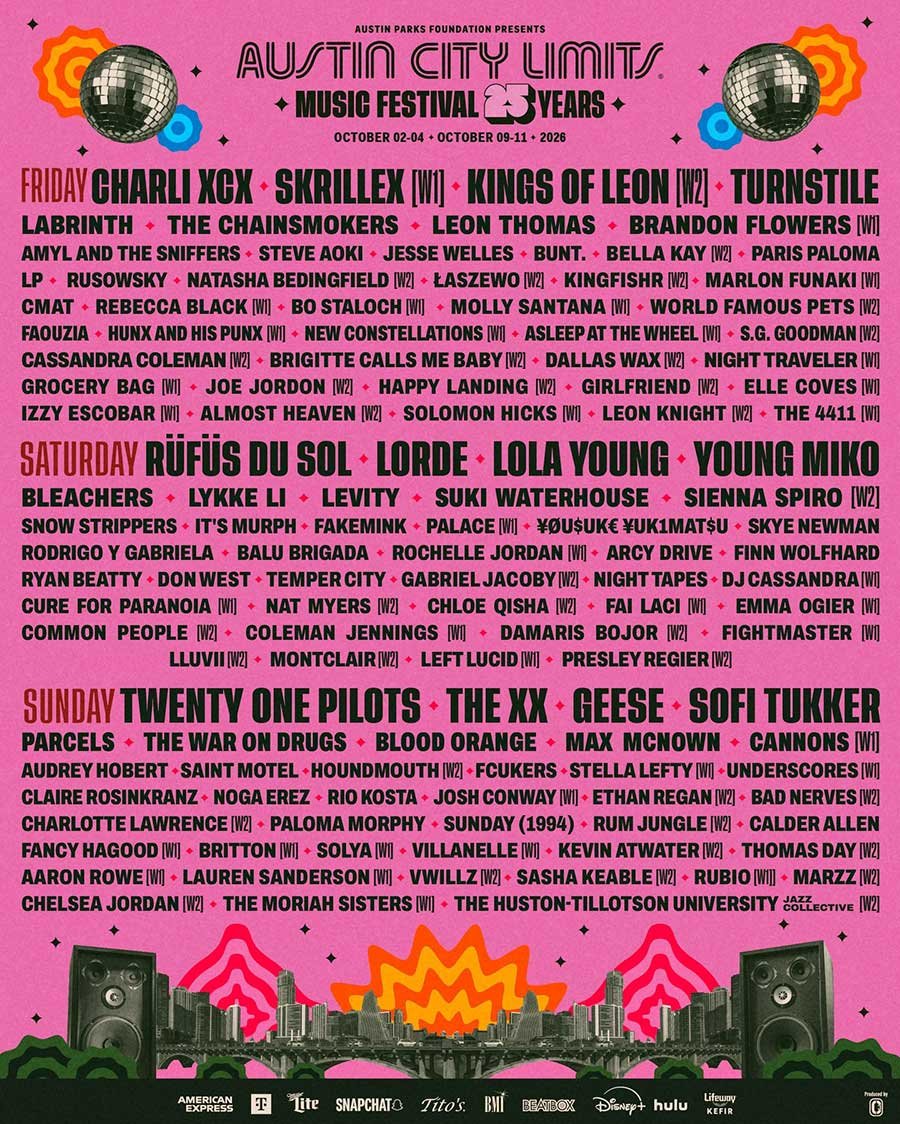 USA ACL Festival 2026 daily line up poster USA ACL Festival 2026 daily line up poster
