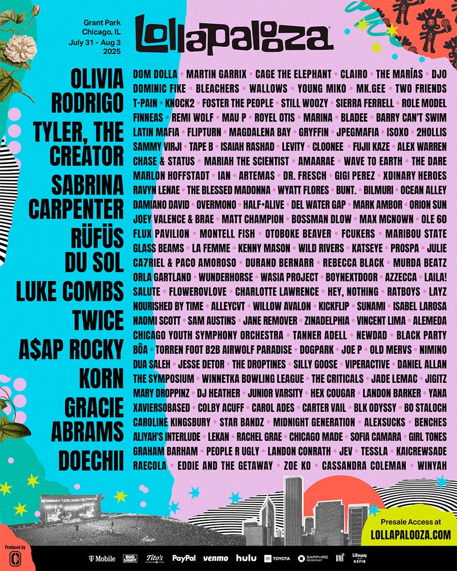 USA Lollapalooza Chicago 2025 poster USA Lollapalooza Chicago 2025 poster