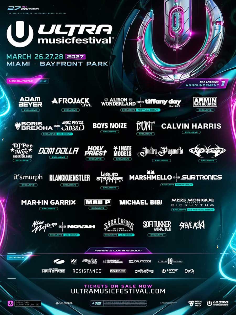 Ultra Music Festival 2027 USA phase 1 poster