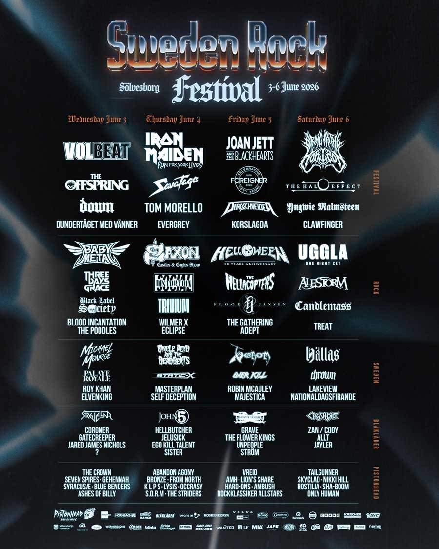 Sweden Rock Festival 2026 latest poster