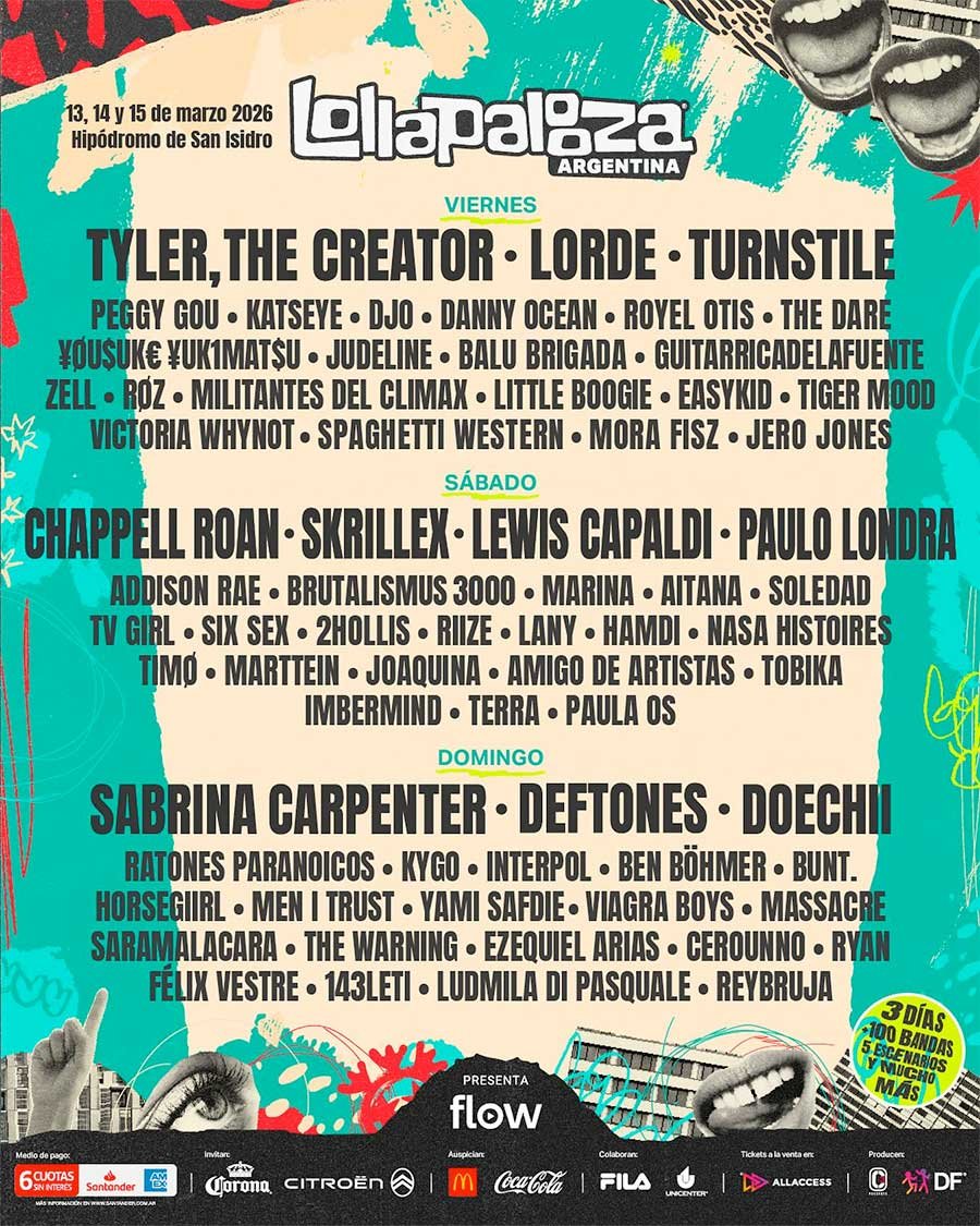 Lollapalooza Argentina 2026 daily line up poster Lollapalooza Argentina 2026 daily line up poster