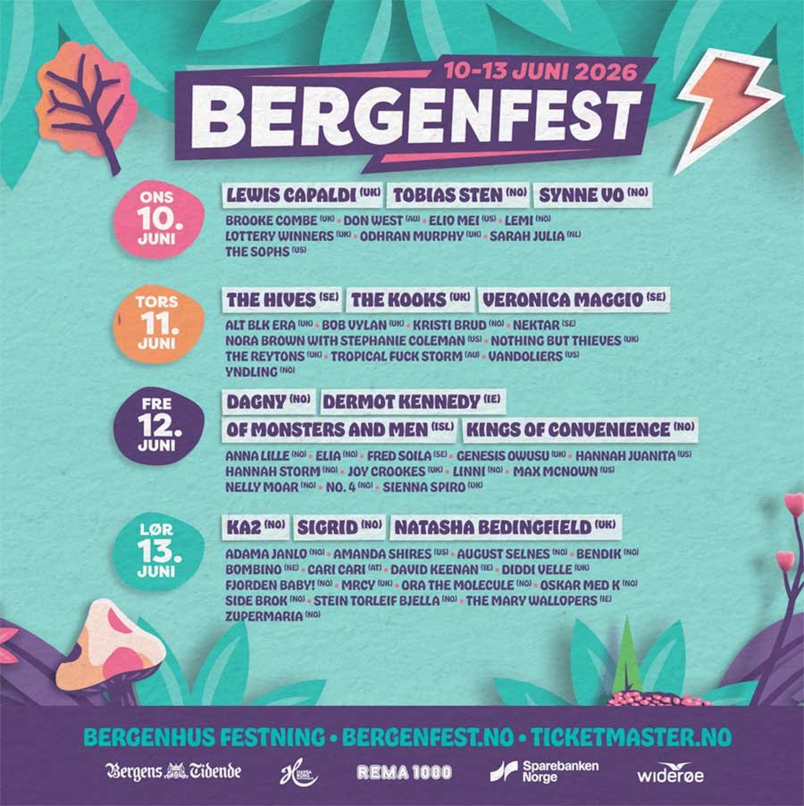 Bergenfest Norway 2026 daily line up poster Bergenfest Norway 2026 daily line up poster