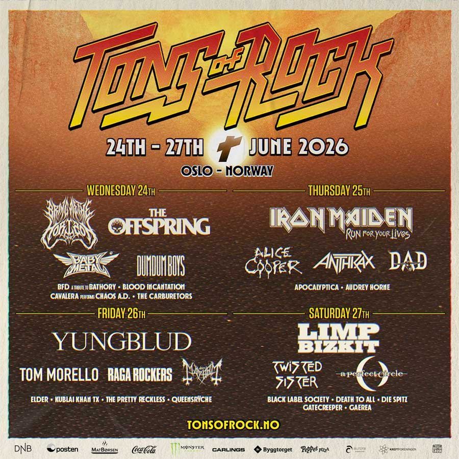 Tons of Rock 2026 first daily line up poster