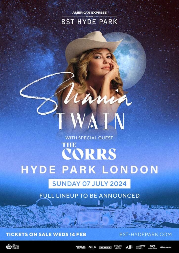 UK Shania Twain and The Coors play BST Hyde Park London 2024 first poster