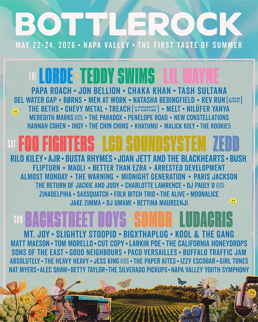 Bottlerock Napa 2026 day by day line up poster
