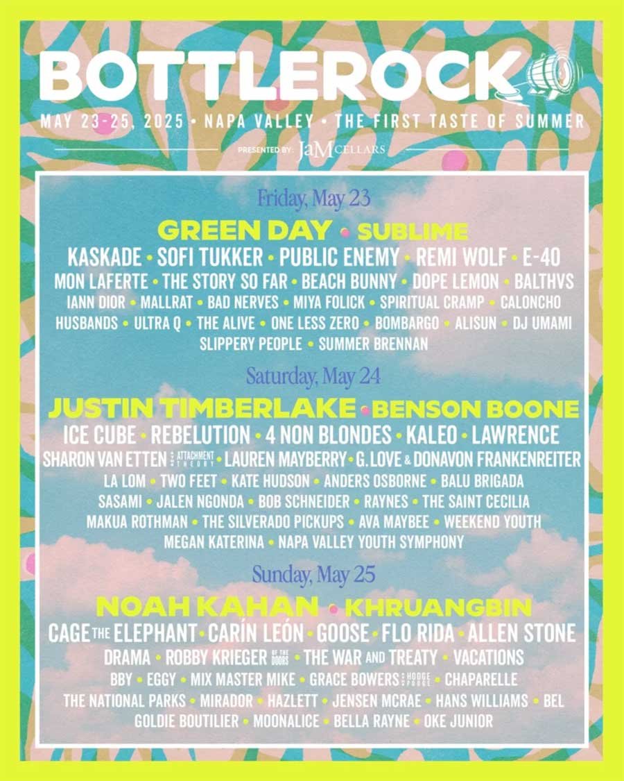Bottlerock Napa Valley USA 2025 daily line up poster