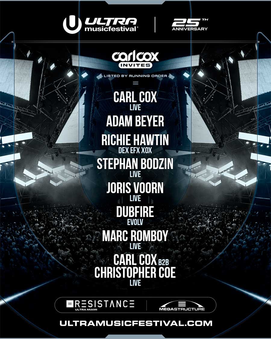 USA Carl Cox Evolution Ultra Music Festival Miami 2025 poster