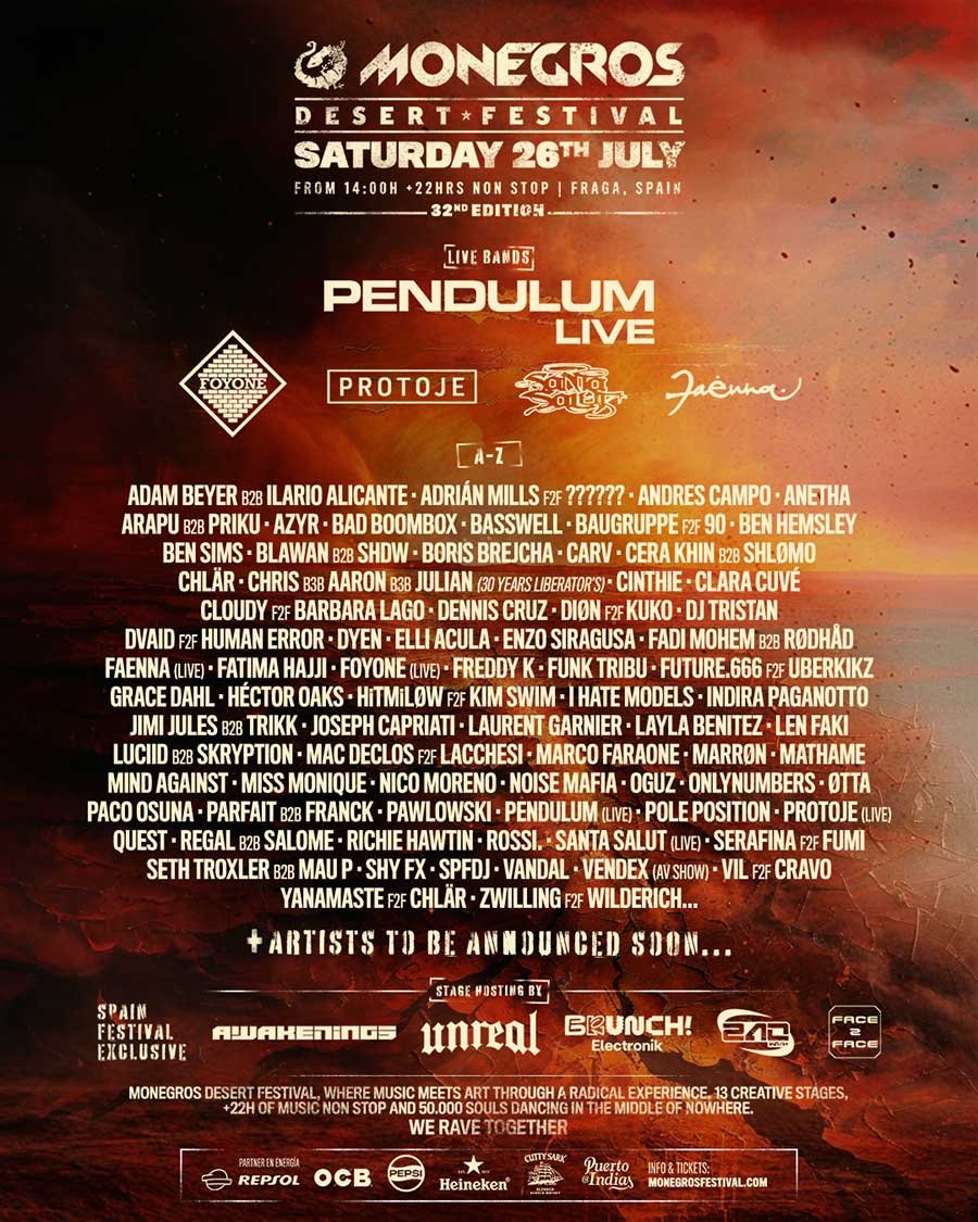 Monegros Desert Festival Spain 2025 phase 1 poster