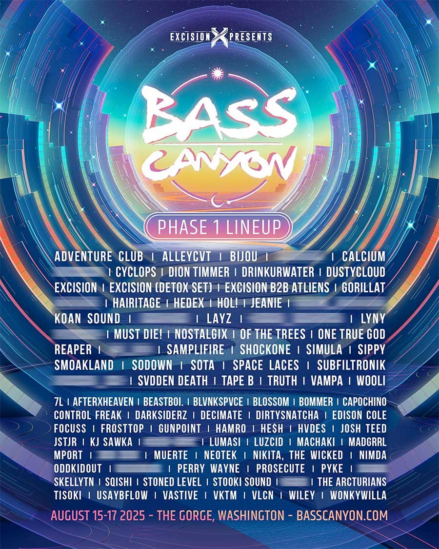 USA Bass Canyon Festival 2025 phase 1 poster