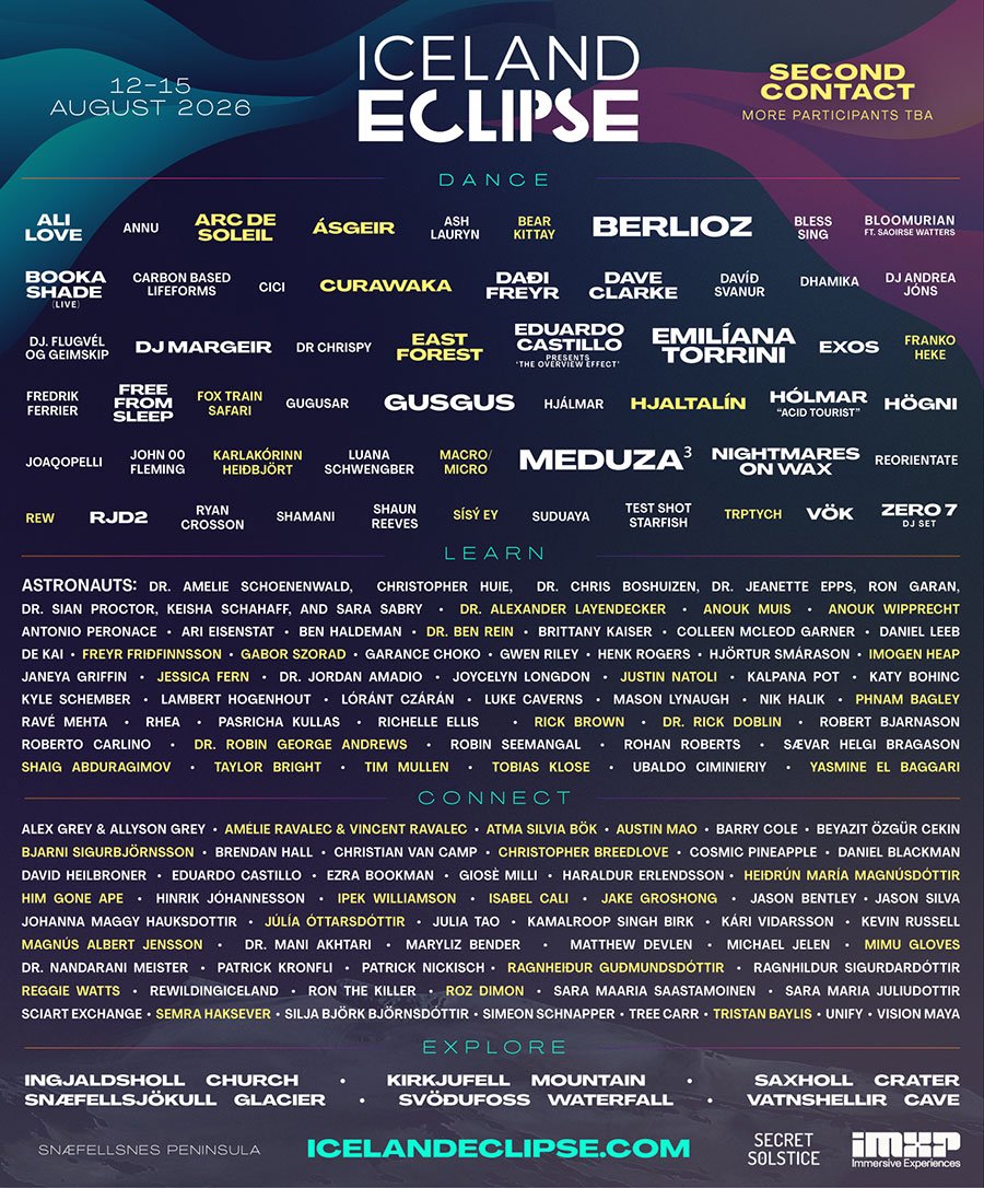 Iceland Eclipse Second Contact Lineup Poster