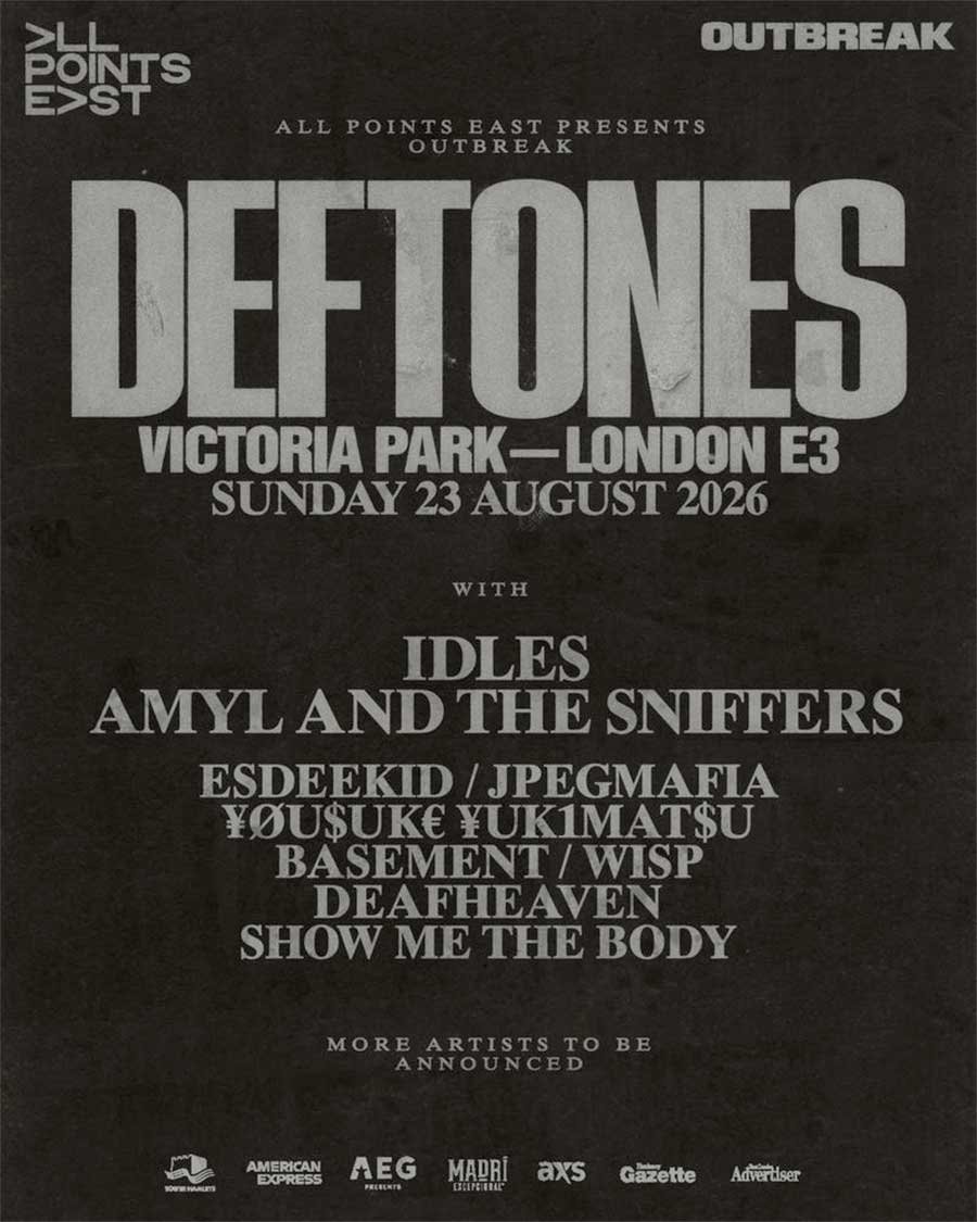Deftones headline All Points East and Outbreak Fest 2026 poster
