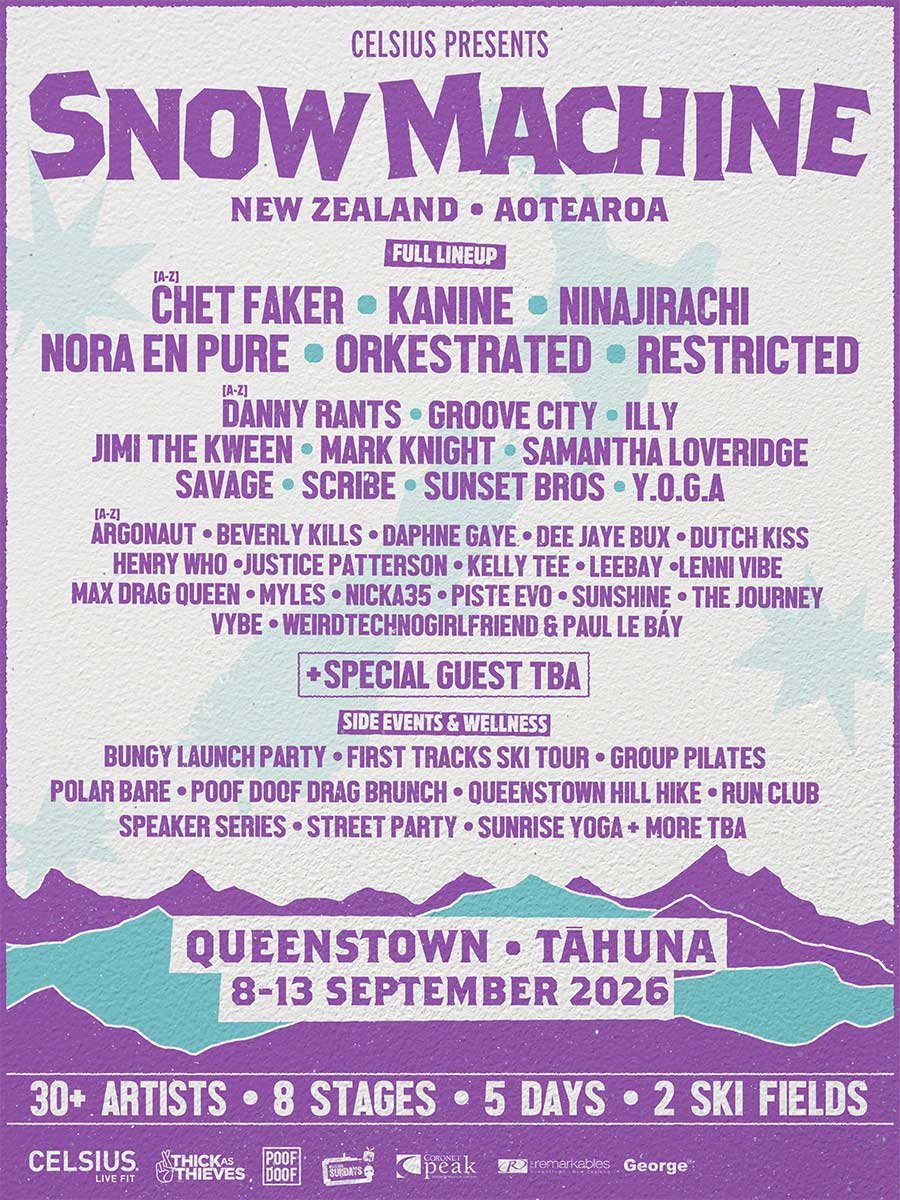 Snow Machine New Zealand 2026 phase 1 poster